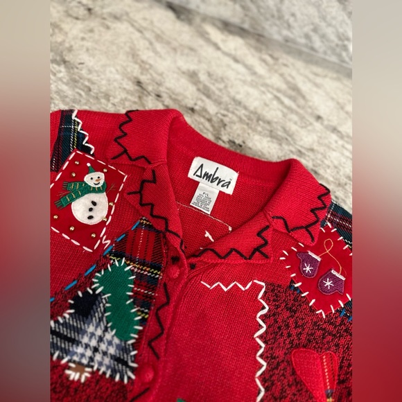 Vintage Christmas Icons Patchwork cute/Ugly Christmas Cardigan Sweater S… - Picture 2 of 16